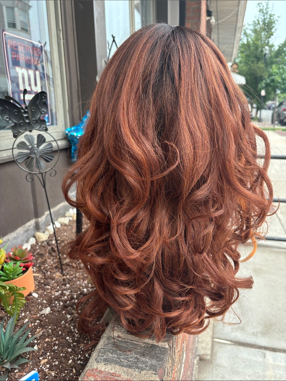 Collection Curly Layered Synthetic Wig - Copper Red with Caramel Highlights - Picture 2 of 3
